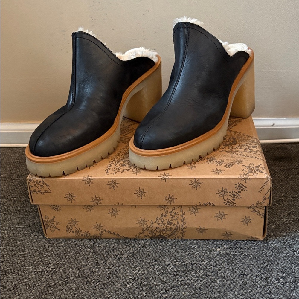 Free People Black Ankle Booties with Cream Lining